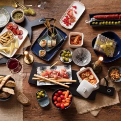 Xenos Sushi Servies|Tapasservies-Tapas sausschaaltje Sevilla - zwarte lijnen - ø9x2.5 cm
