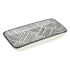 Xenos Sushi Servies|Tapasservies-Tapas schaaltje Sevilla rechthoekig - zwarte streepjes - 12.5x6x5 cm