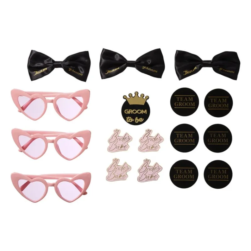 Xenos Bruiloft-Team groom buttons - zwart/goudkleurig - set van 6