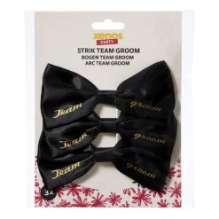 Xenos Bruiloft-Team groom strik - zwart/goudkleurig - set van 3