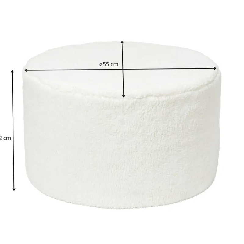 Xenos Poefjes-Teddy poef rond - wit - ø55x32 cm