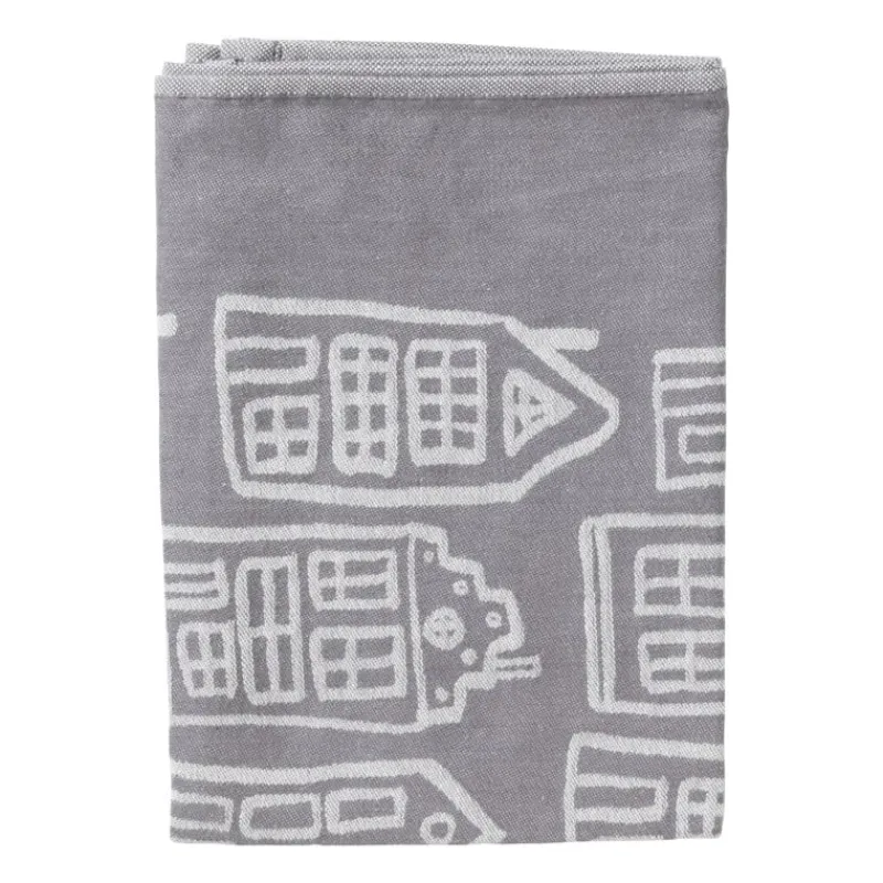 Xenos Thee- En Keukendoeken-Theedoek antraciet huisjes - antraciet/wit - 50x70 cm