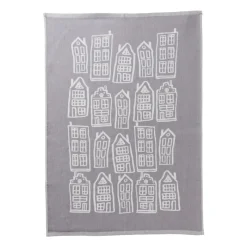 Xenos Thee- En Keukendoeken-Theedoek antraciet huisjes - antraciet/wit - 50x70 cm