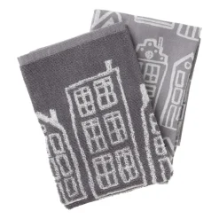 Xenos Thee- En Keukendoeken-Theedoek antraciet huisjes - antraciet/wit - 50x70 cm