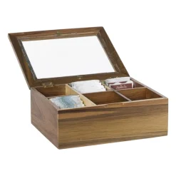 Xenos Theedozen|Kerstcadeaus-Theedoos acacia - bruin - 6 vakken
