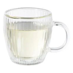 Xenos Theeglazen|Theeglazen-Theeglas dubbelwandig ribbel - ø7.5x8 cm - glas