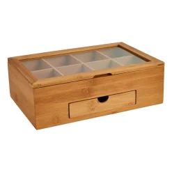 Xenos Theedozen-Theekist bamboe met 8 vakken - 30x20x10 cm