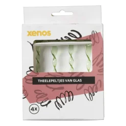 Xenos Thee Accessoires|Lepels-Theelepels groen - glas - set van 4