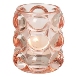 Xenos Waxinelichthouders-Theelichthouder bubbels - roze - ø8.5x9 cm