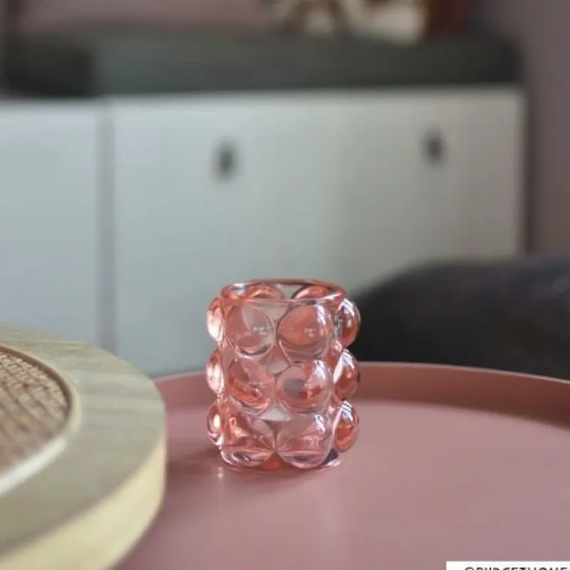 Xenos Waxinelichthouders-Theelichthouder bubbels - roze - ø8.5x9 cm