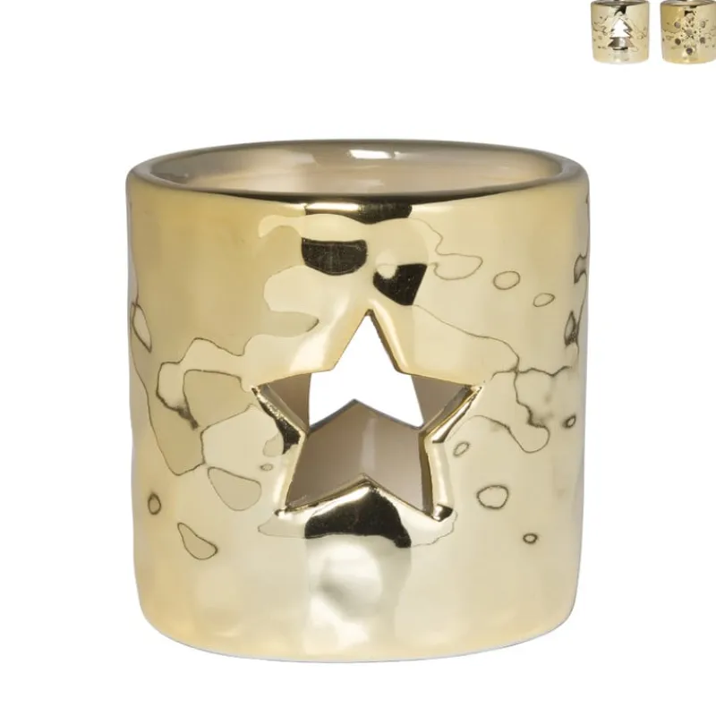 Xenos Spellen|Kerstcadeaus-Theelichthouder goud - diverse varianten - ø7.8x7.6 cm