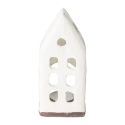 Xenos Kersthuisjes|Waxinelichthouders-Theelichthouder huis - glazed - 6.5x4.5x16.5 cm
