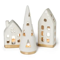 Xenos Kersthuisjes|Waxinelichthouders-Theelichthouder huis - glazed - 6.5x4.5x16.5 cm