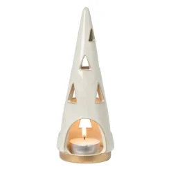 Xenos Kerstverlichting|Kleine Kerstbomen-Theelichthouder kerstboom - beige - ø7x19 cm