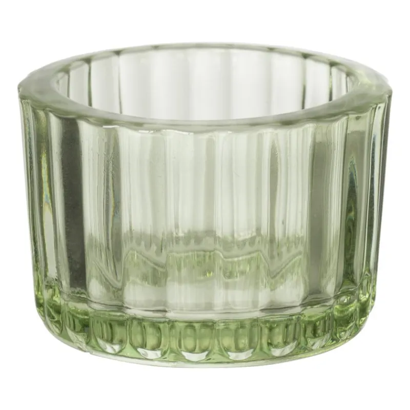 Xenos Waxinelichthouders-Theelichthouder ribbel - groen - ø5x3.7 cm
