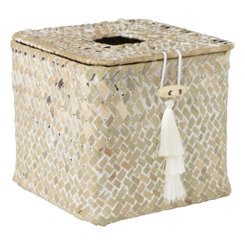Xenos Opbergboxen|Kerstcadeaus-Tissuebox zeegras - naturel - 13x14x14 cm