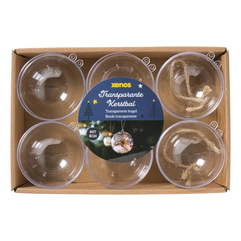 Xenos Kerstballen-Transparante kerstbal - ø8 cm - set van 6