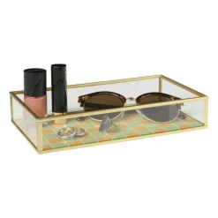 Xenos Sieraden Opbergen-Tray goud met blokjes groot - goud/oranje/groen