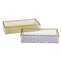 Xenos Sieraden Opbergen-Tray goud met blokjes groot - goud/oranje/groen