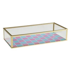 Xenos Sieraden Opbergen-Tray goud met blokjes klein - goud/roze/blauw
