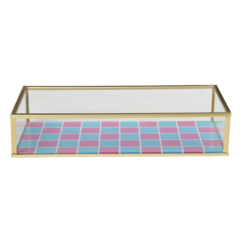 Xenos Sieraden Opbergen-Tray goud met blokjes klein - goud/roze/blauw