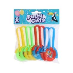 Xenos Kinderfeestjes-Uitdeelcadeautje katapult frisbee - multikleur - set van 8