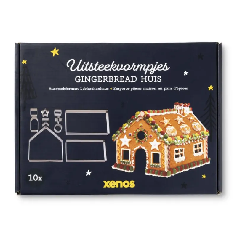 Xenos Bakvormen|Kerst Bakken-Uitsteekvormpjes gingerbread huis - set van 10
