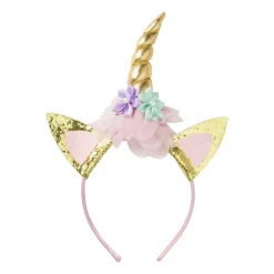 Xenos Verkleedaccessoires|Kinderfeestjes-Unicorn diadeem - goudkleurig/roze - 11x17.5 cm