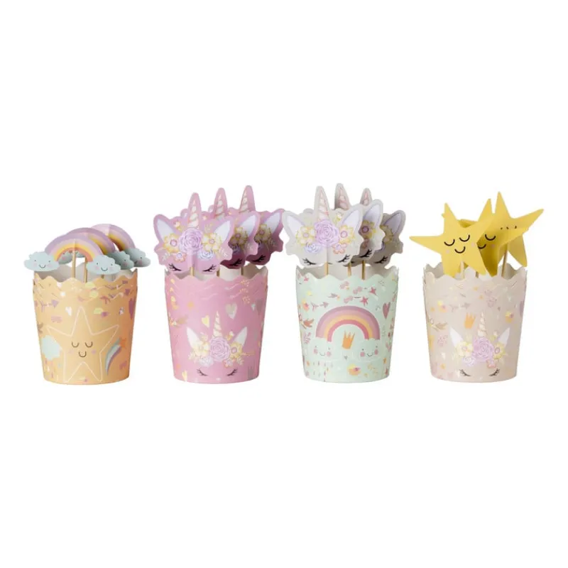 Xenos Kinderfeestjes-Unicorn traktatieset uitdeelbakjes en prikkers - multikleur