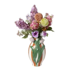 Xenos Vazen|Vazen-Vaas gestreept met tulp - oranje/groen/roze - ø15.6x28.5 cm