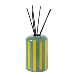 Xenos Vazen|Vazen-Vaas voor geurstokjes strepen - groen/geel - ø8x13 cm