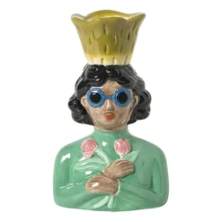 Xenos Vazen|Vazen-Vaas vrouw met bloemen - groen - 24.5x16.3x11.3 cm