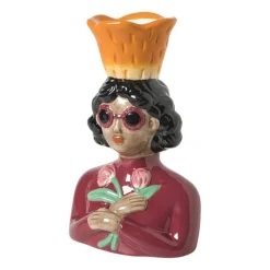 Xenos Vazen|Vazen-Vaas vrouw met bloemen - roze - 24.5x16.3x11.3 cm