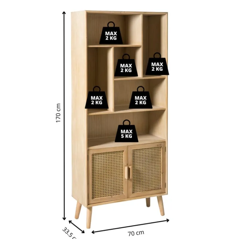 Xenos Boekenkasten|Vakkenkasten-Vakkenkast Java met deuren - bruin - 170x70x33.5 cm