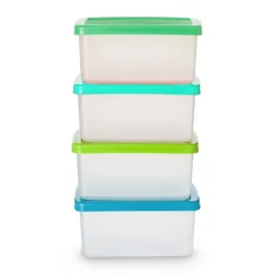 Xenos Bewaardozen-Vershoudbakjes van plastic - 100 ml - set van 4