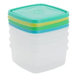 Xenos Bewaardozen-Vershoudbakjes van plastic - 0.9 liter - set van 4