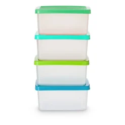 Xenos Bewaardozen-Vershoudbakjes van plastic - 0.9 liter - set van 4
