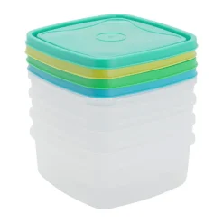 Xenos Bewaardozen-Vershoudbakjes van plastic - 250 ml - set van 4