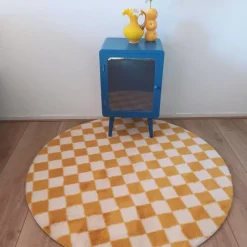 Xenos Vloerkleden-Vloerkleed checks - geel/wit - ø120 cm