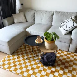 Xenos Vloerkleden-Vloerkleed checks - geel/wit - 120x180 cm
