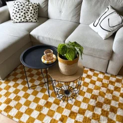 Xenos Vloerkleden-Vloerkleed checks - geel/wit - 120x180 cm