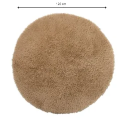 Xenos Vloerkleden-Vloerkleed fluffy rond - bruin - ø120 cm