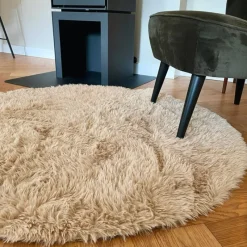 Xenos Vloerkleden-Vloerkleed fluffy rond - bruin - ø120 cm
