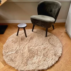 Xenos Vloerkleden-Vloerkleed fluffy rond - bruin - ø120 cm