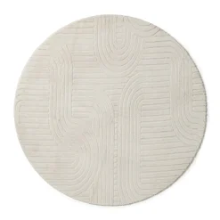 Xenos Vloerkleden-Vloerkleed wave - wit - ø120 cm