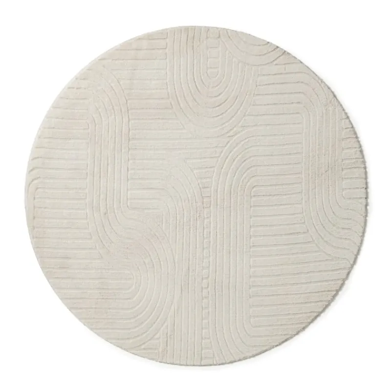 Xenos Vloerkleden-Vloerkleed wave - wit - ø120 cm
