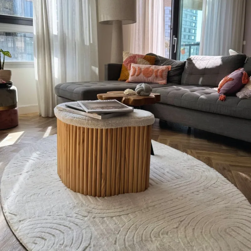 Xenos Vloerkleden-Vloerkleed wave ovaal - wit - 120x180 cm
