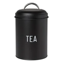 Xenos Thee Accessoires|Theedozen-Voorraadblik tea - zwart - ø11x15 cm