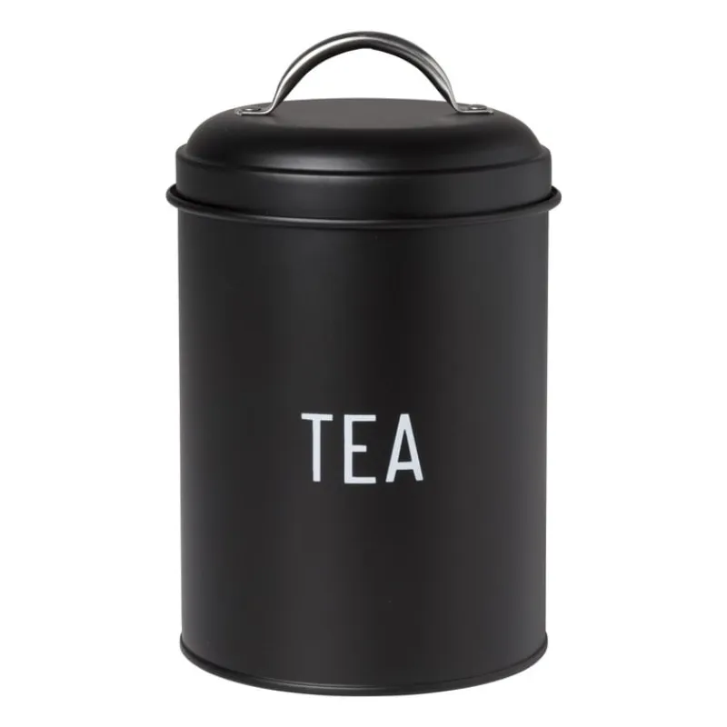 Xenos Thee Accessoires|Theedozen-Voorraadblik tea - zwart - ø11x15 cm