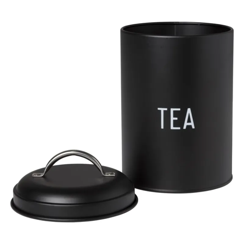 Xenos Thee Accessoires|Theedozen-Voorraadblik tea - zwart - ø11x15 cm